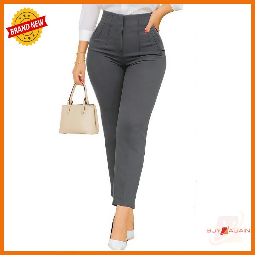 Stretchy High Waisted Pleated Straight Leg Dress Pants For Work Casual
